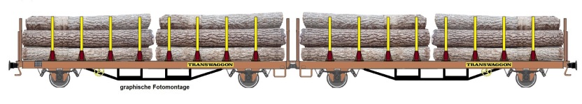 NPE Modellbau NW22209 - H0 Rungenwagen Laas Transwaggon ExTe mit Holzladung der DBAG; Ep. V-VI